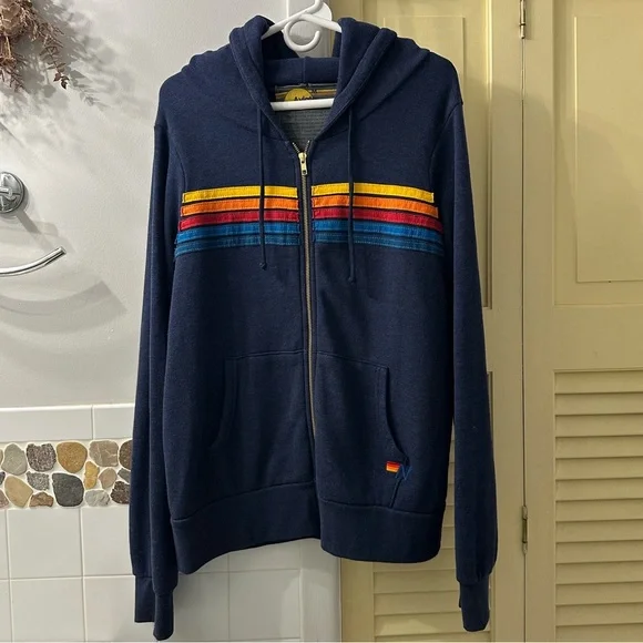 Aviator Nation Navy Zip-Up with Vibrant Stripes - Picture 1 of 5